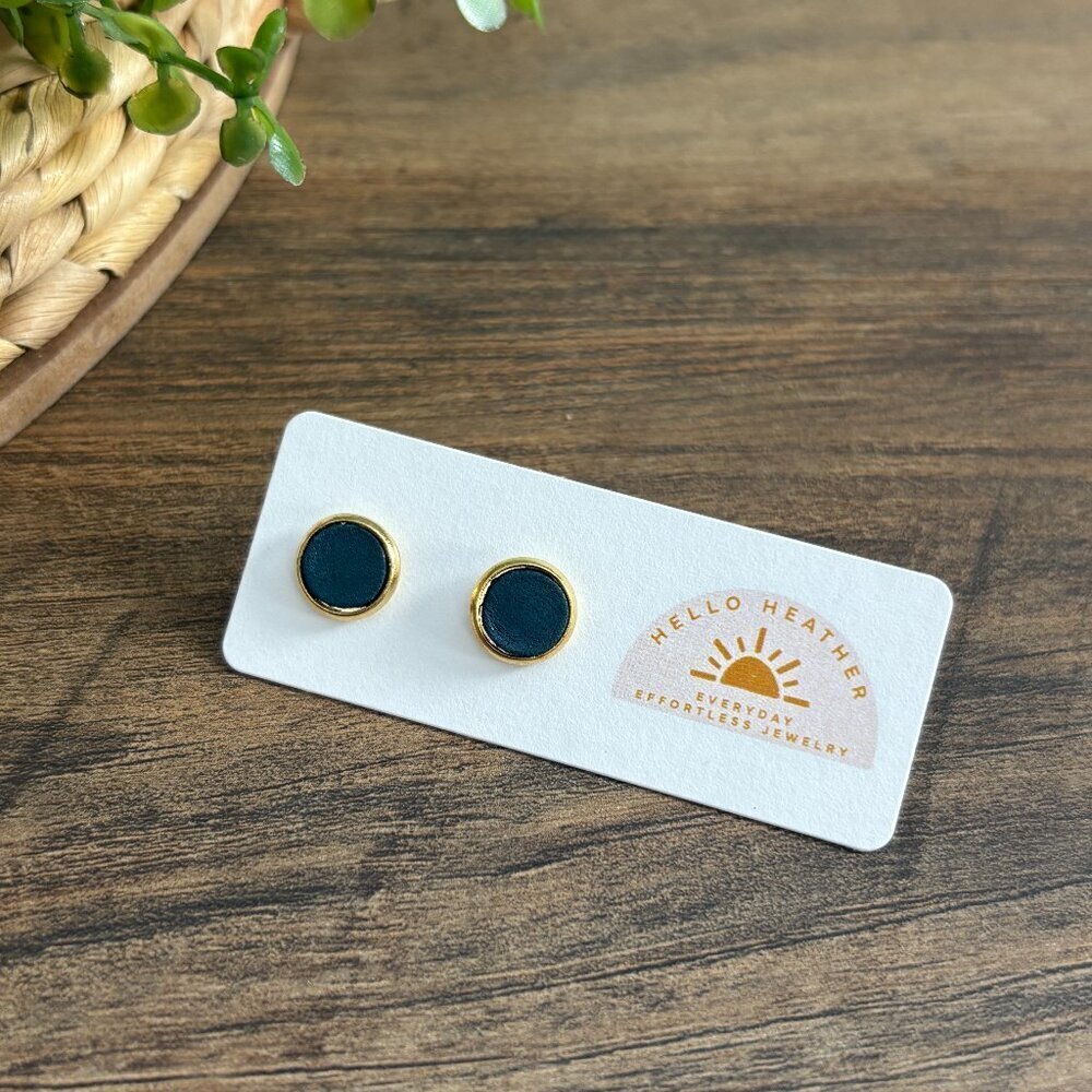 🆕 Turquoise Leather on Gold 10 MM Stud Earrings